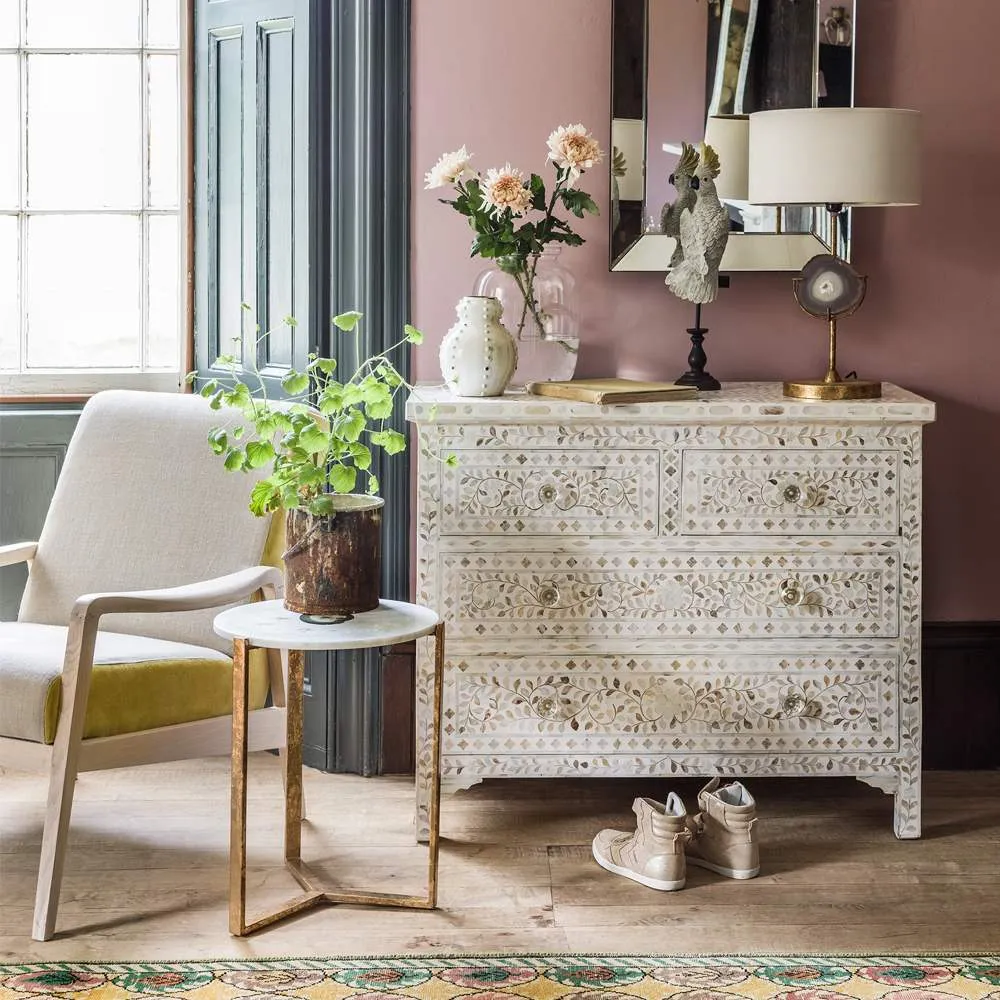 Mother of Pearl Chest of Drawers - White, Mango Wood