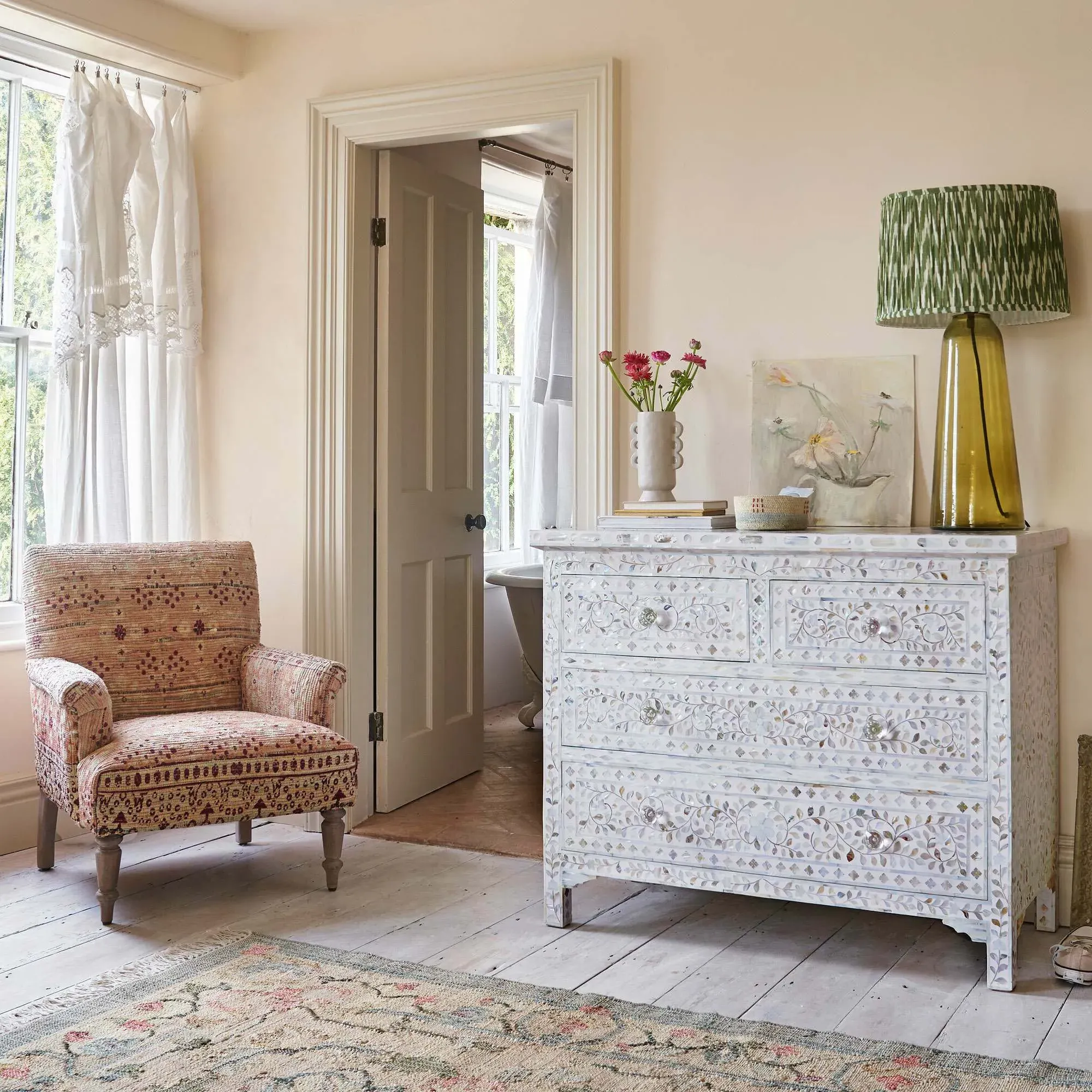Mother of Pearl Chest of Drawers - White, Mango Wood image