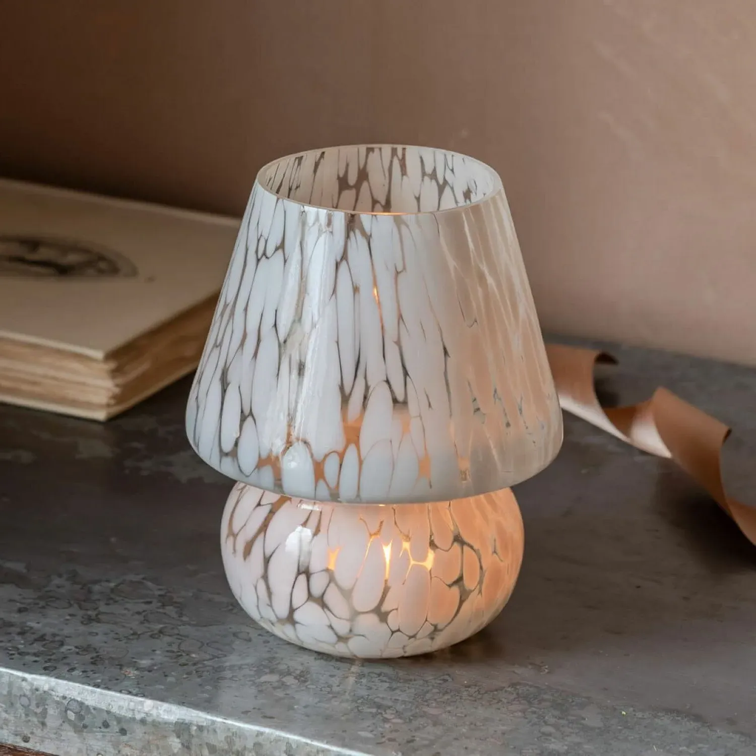 Mushroom Glass Tealight Holder - Pink