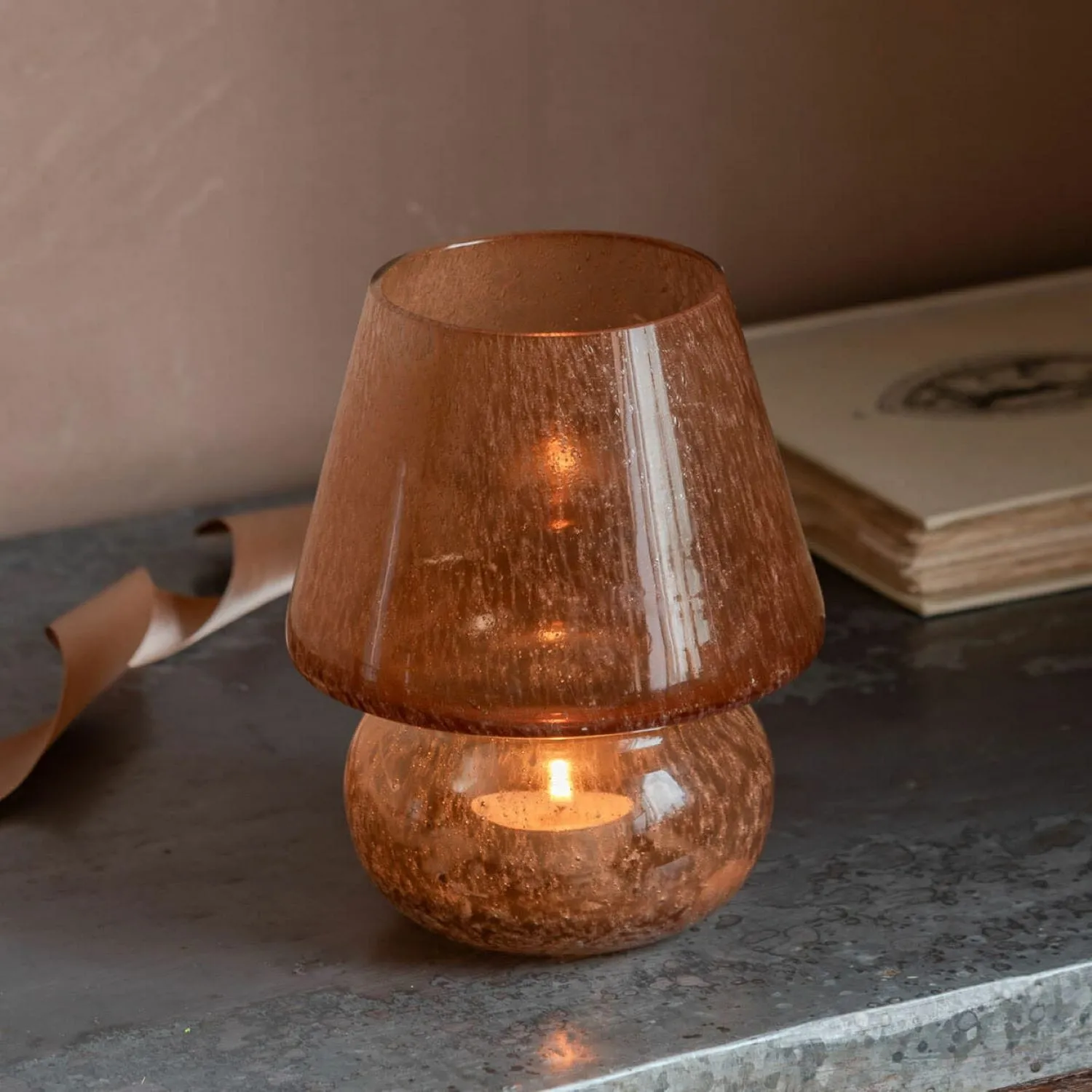 Mushroom Glass Tealight Holder - Pink