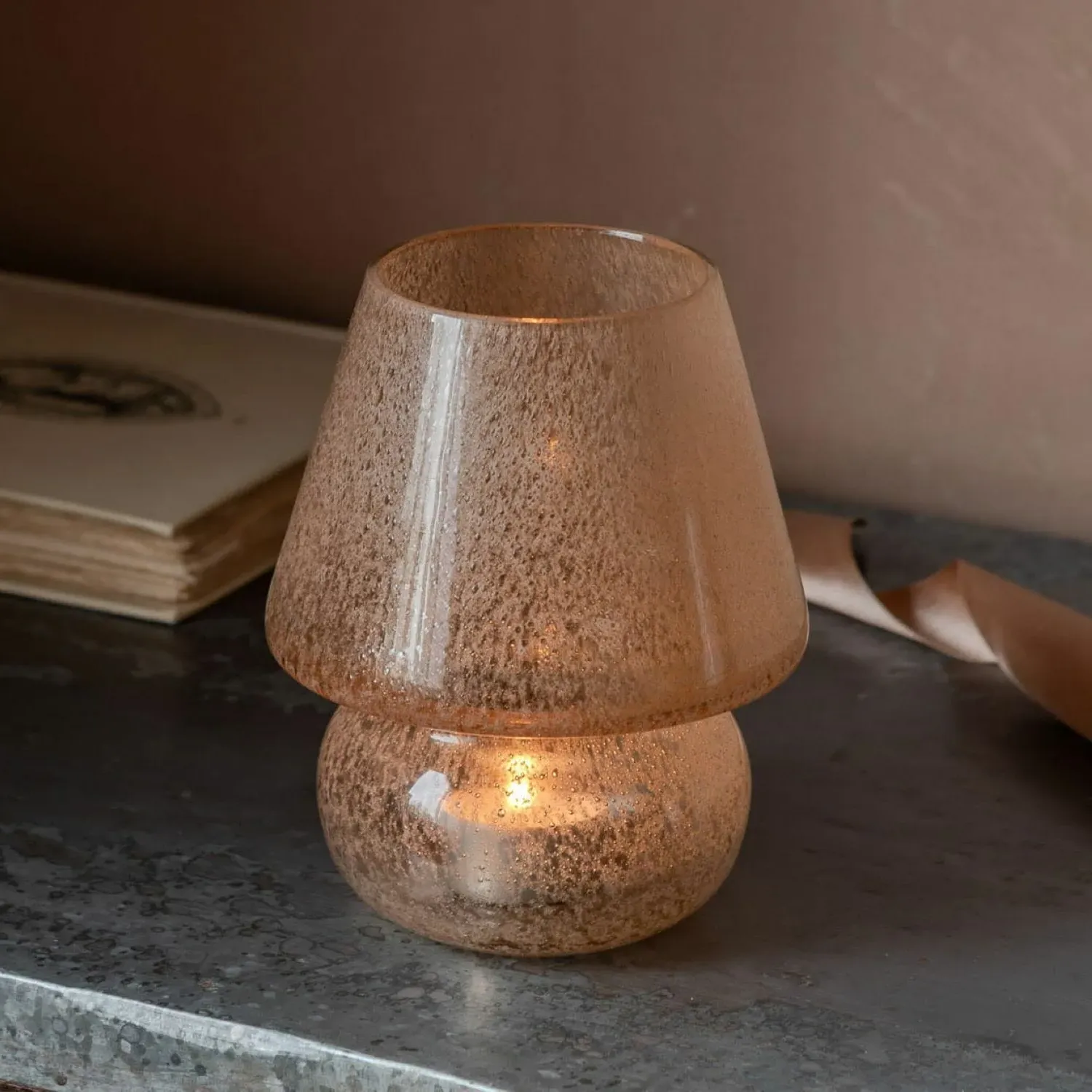 Mushroom Glass Tealight Holder - Pink