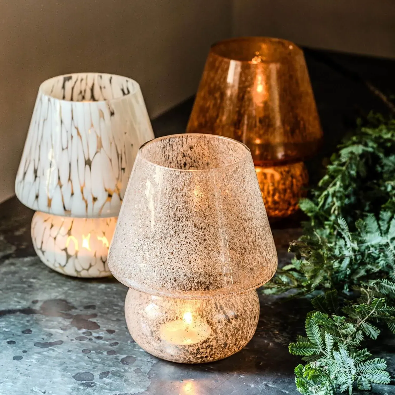 Mushroom Glass Tealight Holder - Pink image