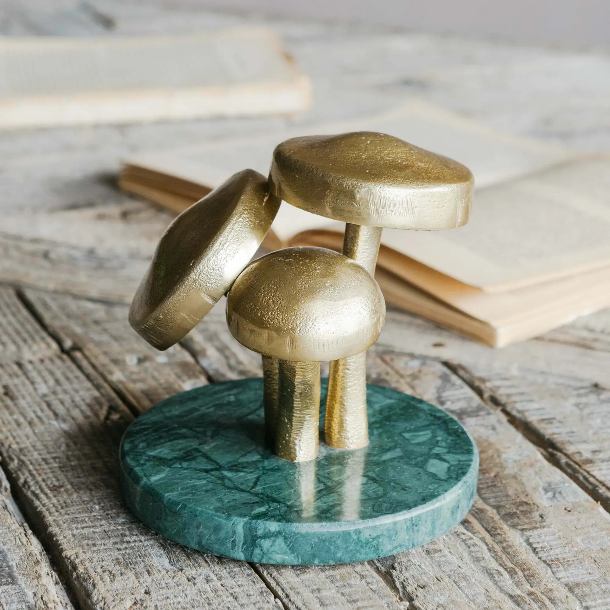 Mushroom Paperweight - Gold, White Marble