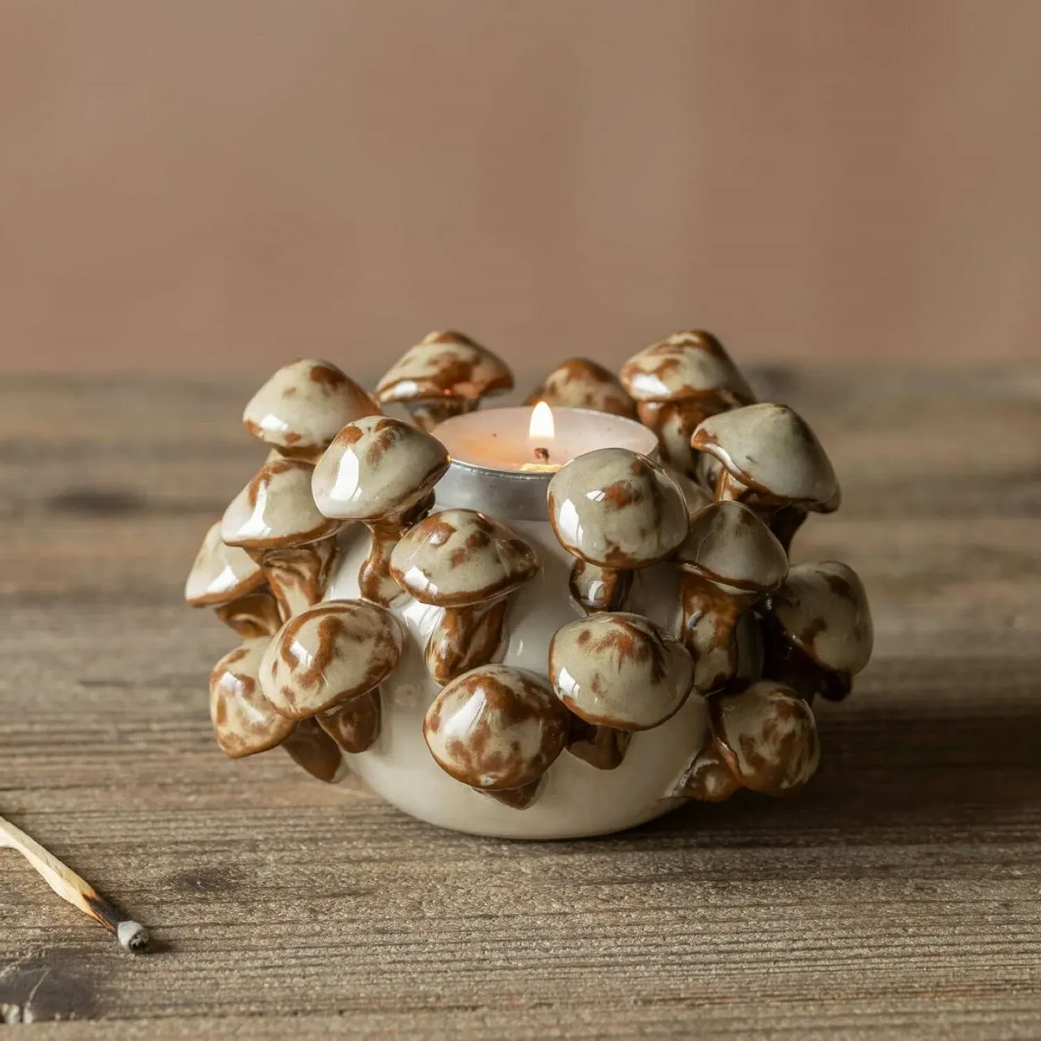 Mushrooms Candle Holder - Light Stone, Ceramic