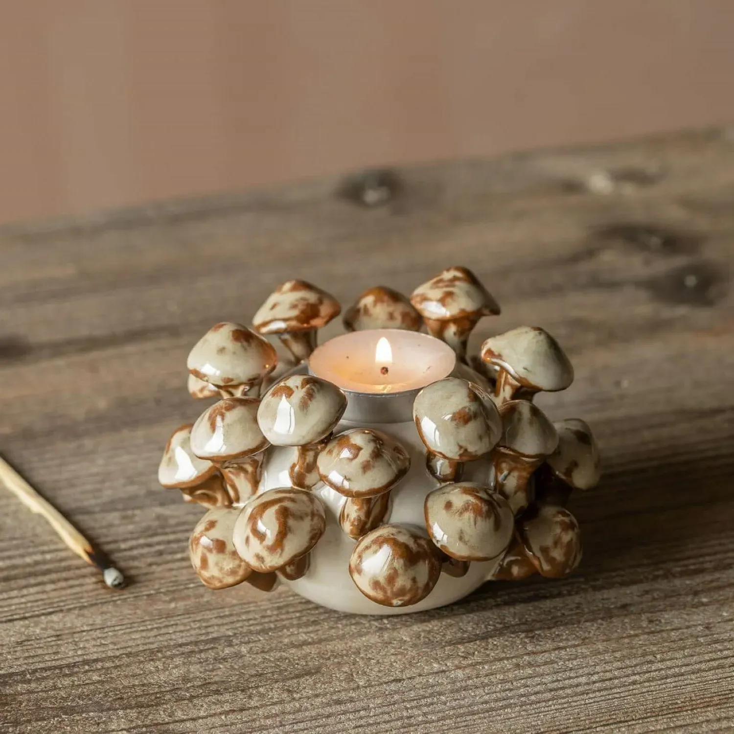 Mushrooms Candle Holder - Light Stone, Ceramic image