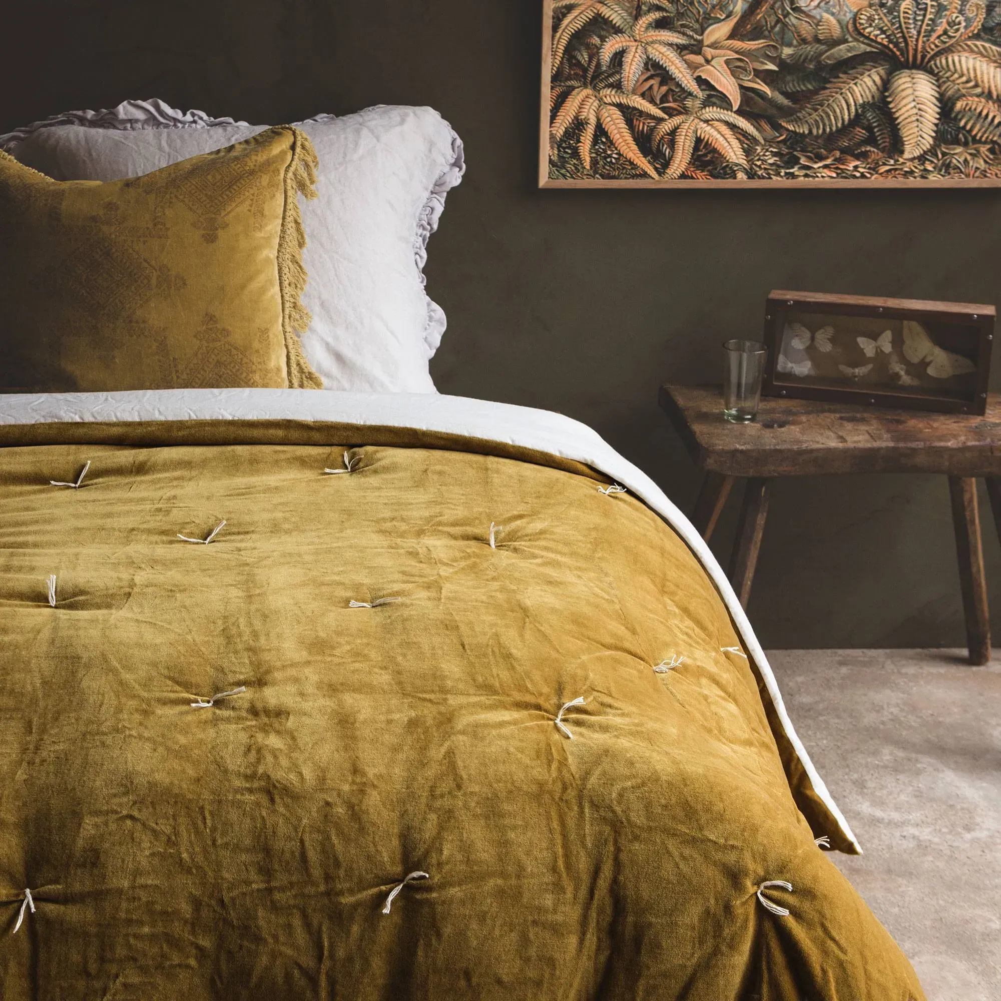 Mustard Pebble King Size Quilt - Cotton Velvet