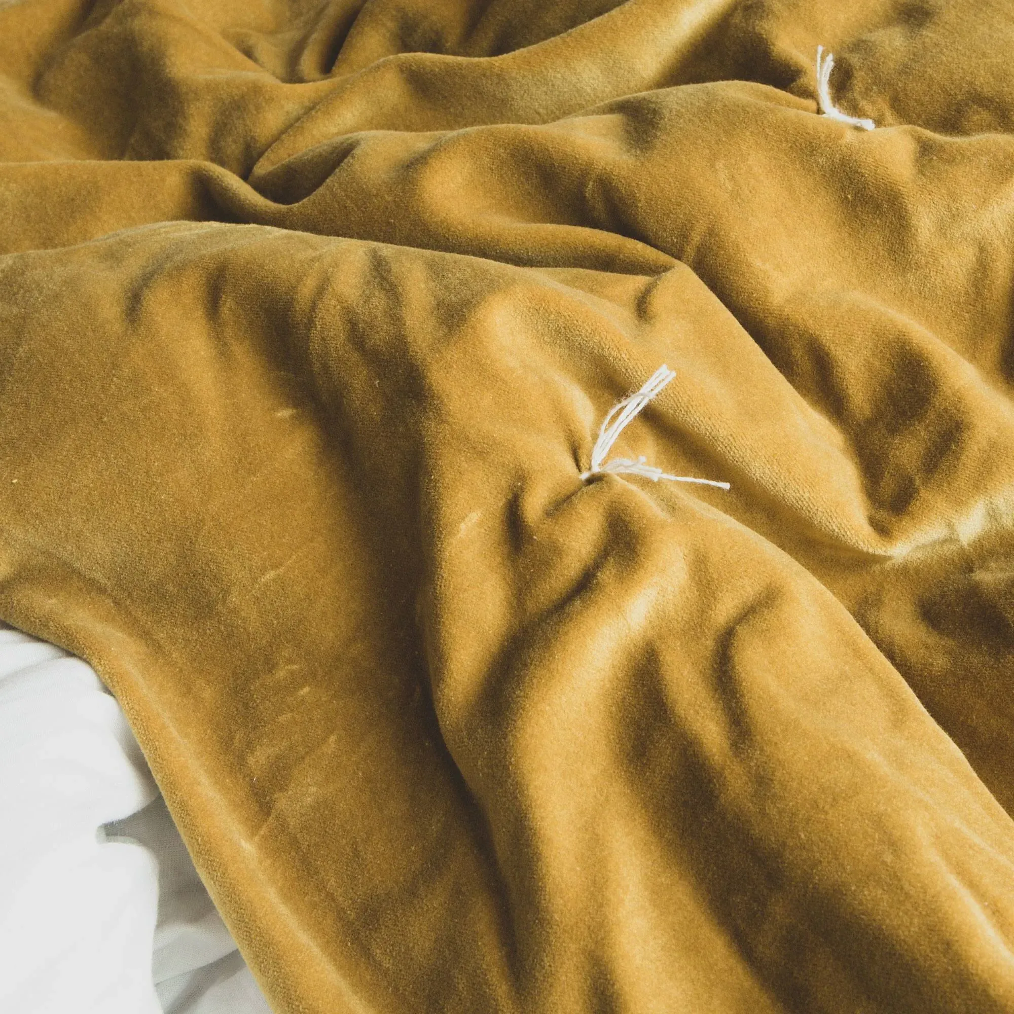 Mustard Pebble King Size Quilt - Cotton Velvet
