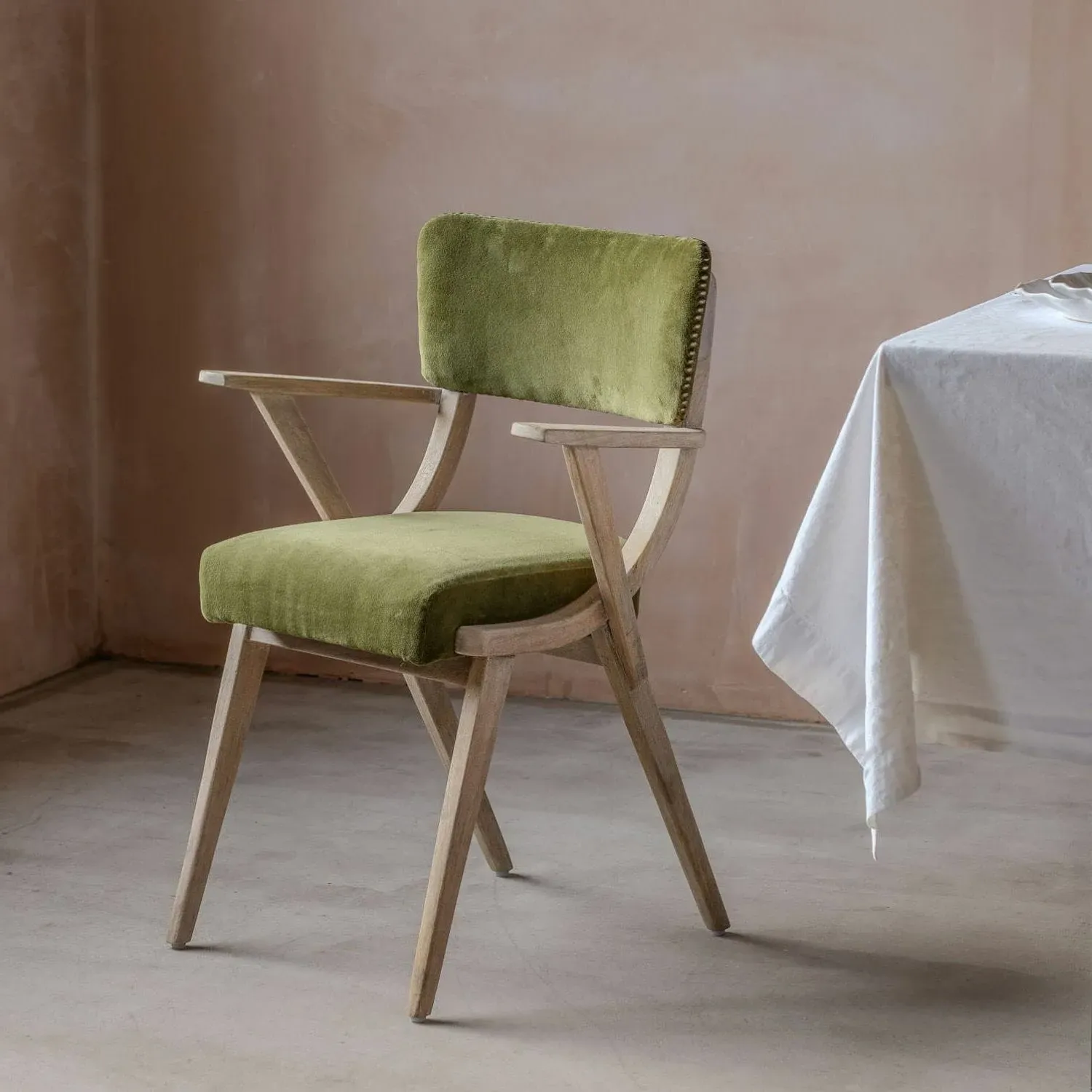 Myles Armchair with Brass Studs - Olive, Velvet