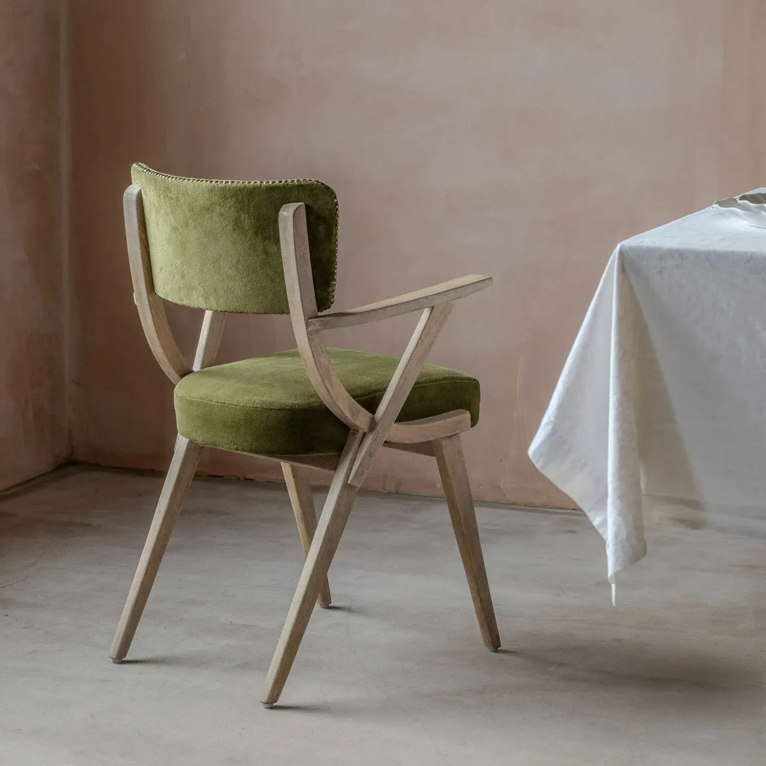 Myles Armchair with Brass Studs - Olive, Velvet