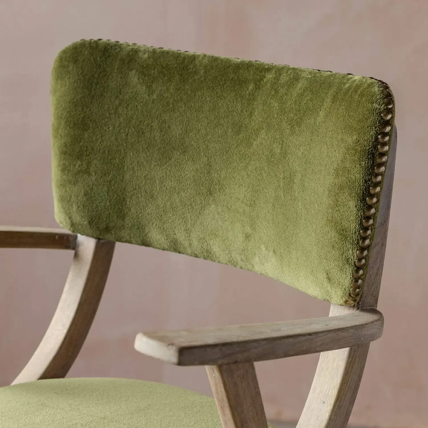 Myles Armchair with Brass Studs - Olive, Velvet