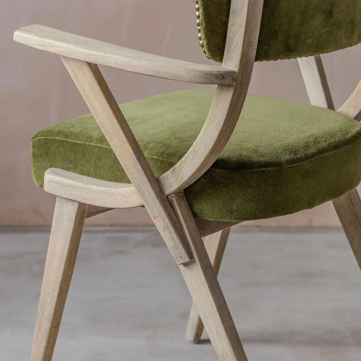 Myles Armchair with Brass Studs - Olive, Velvet