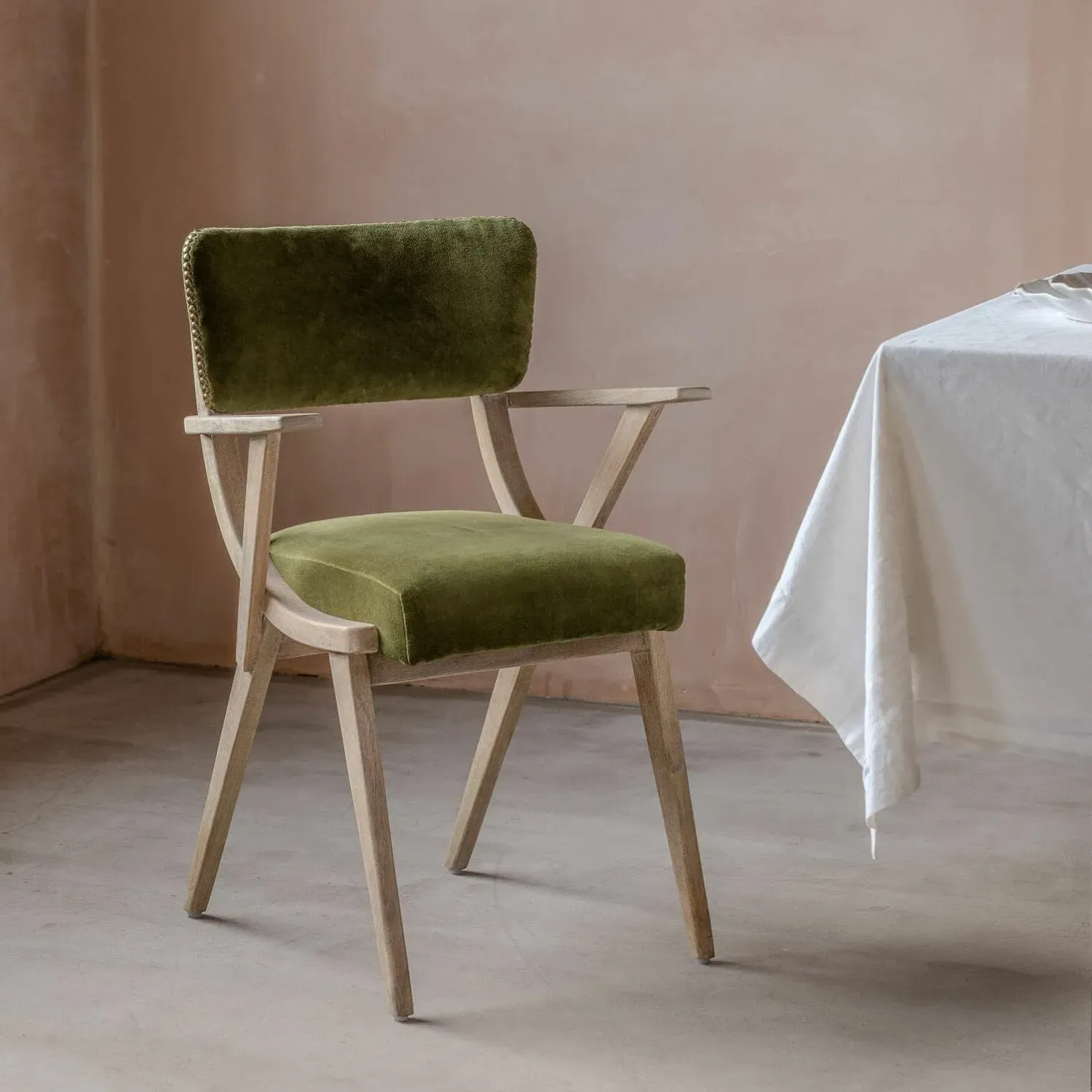 Myles Armchair with Brass Studs - Olive, Velvet image