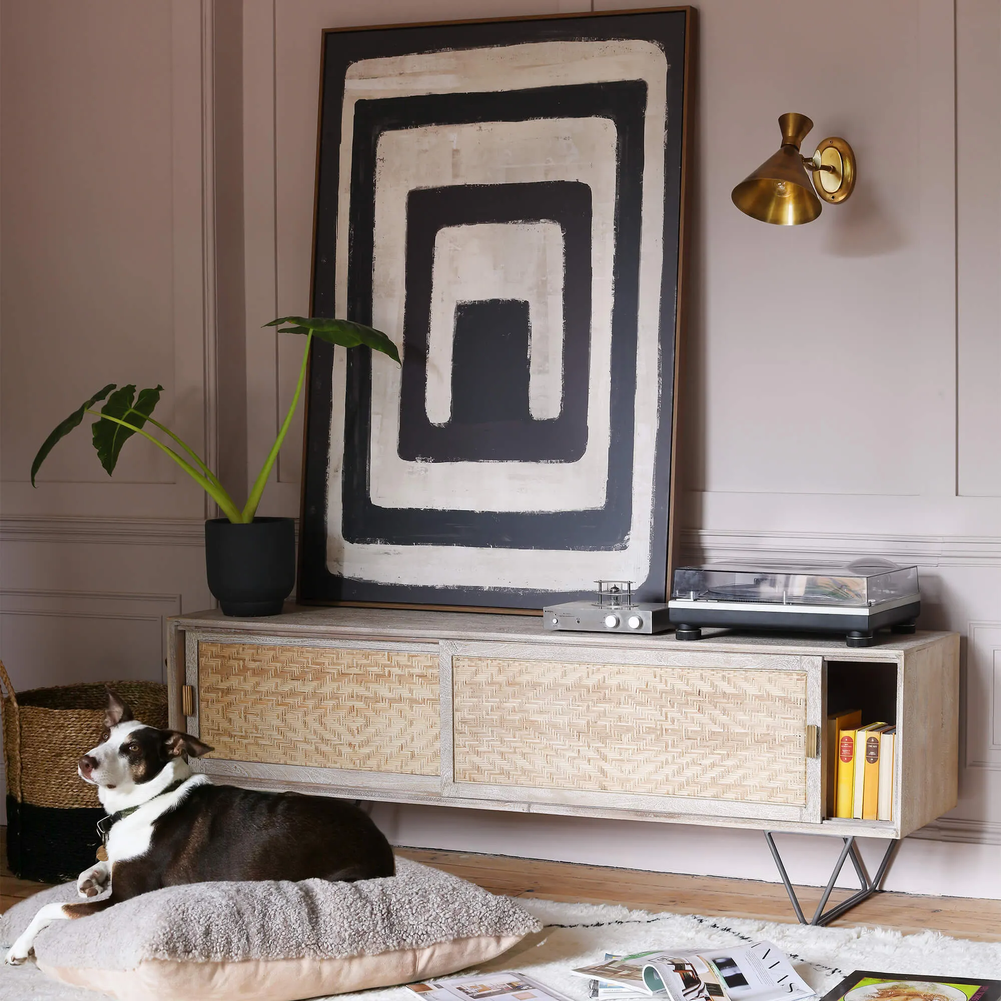 Natural and Black Abstract Print - Canvas