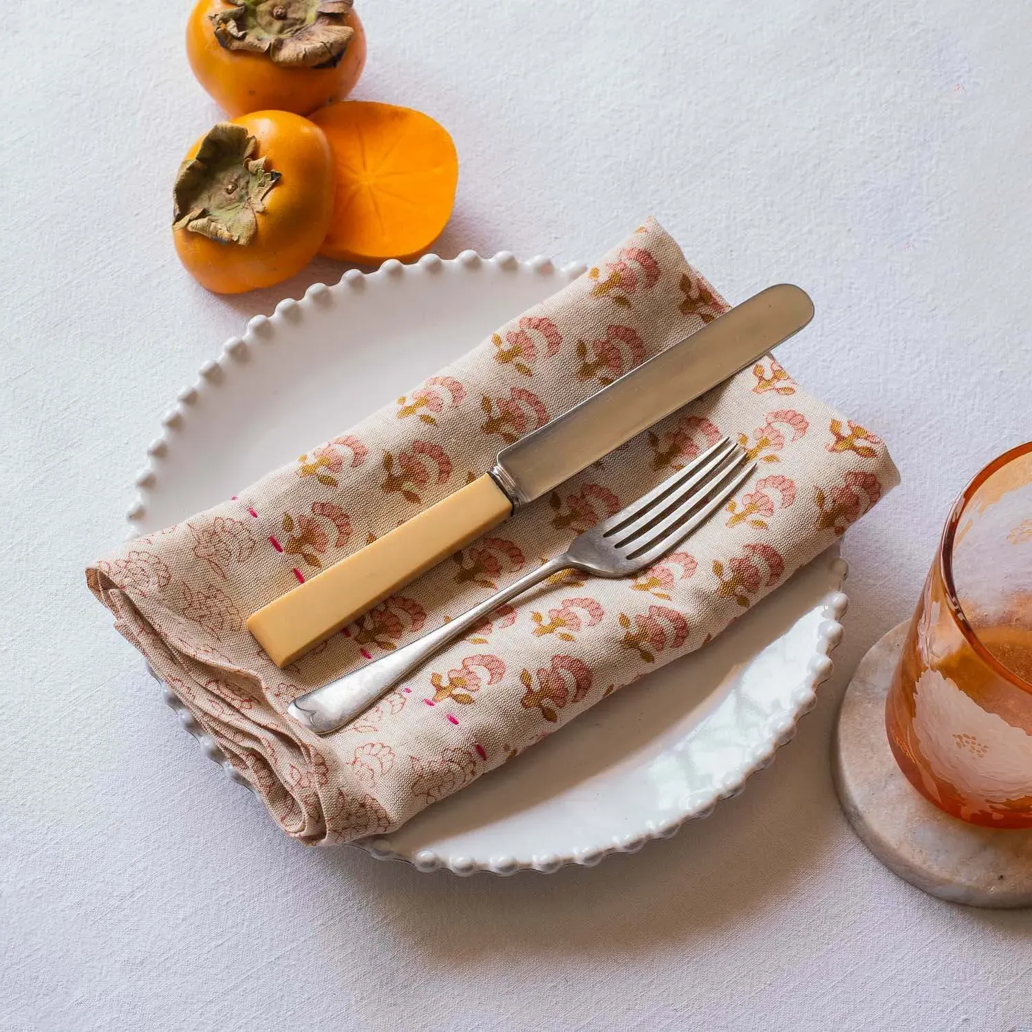 Natural Flower Block Printed Napkin - Cotton Linen