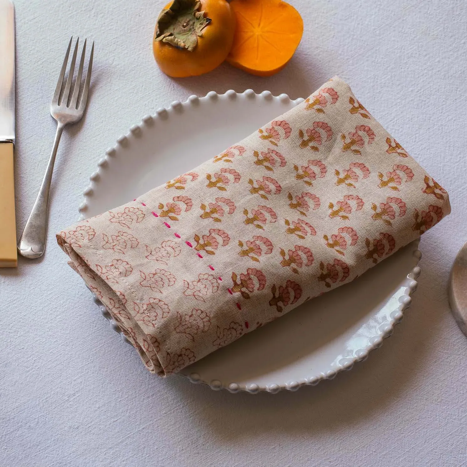Natural Flower Block Printed Napkin - Cotton Linen