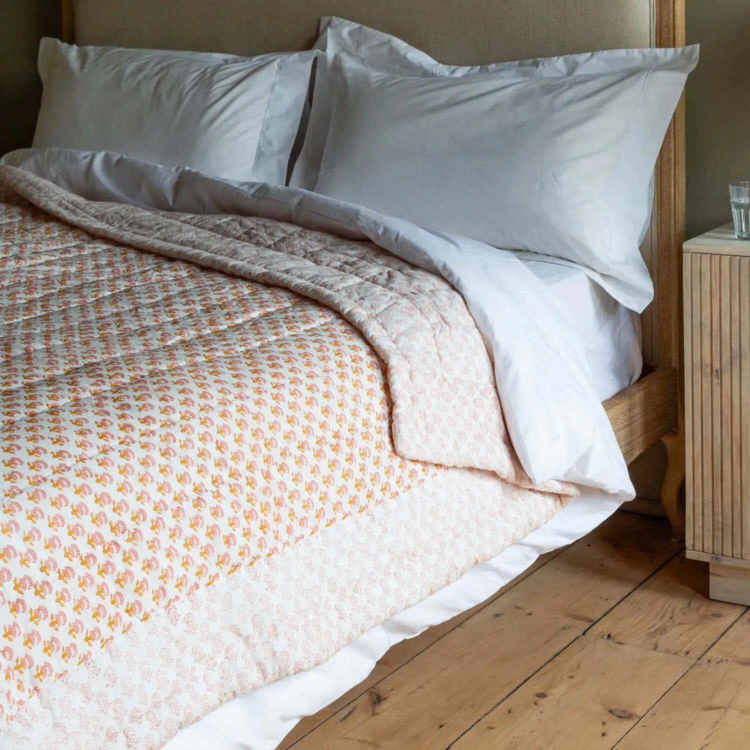 Natural Flower Hand-Printed Quilt - Cotton