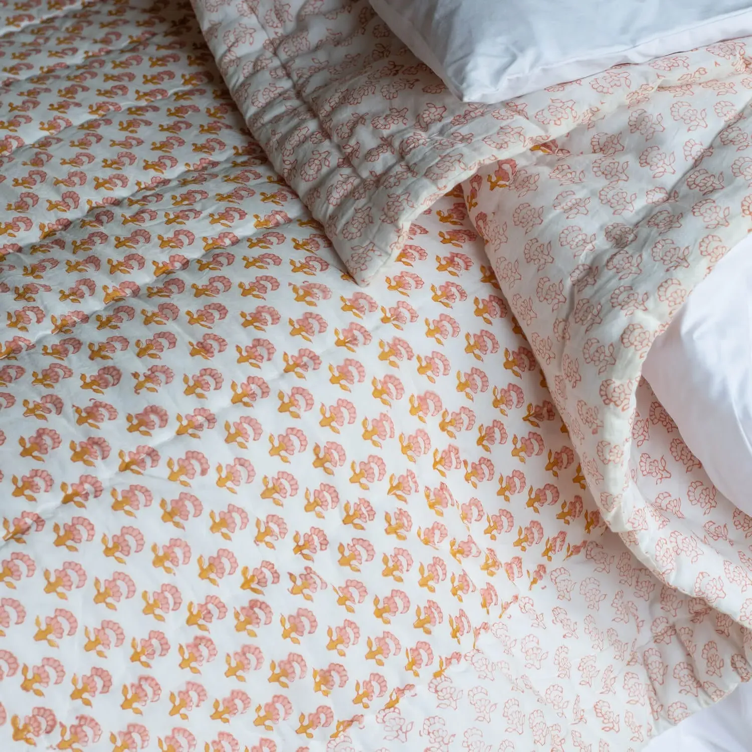 Natural Flower Hand-Printed Quilt - Cotton