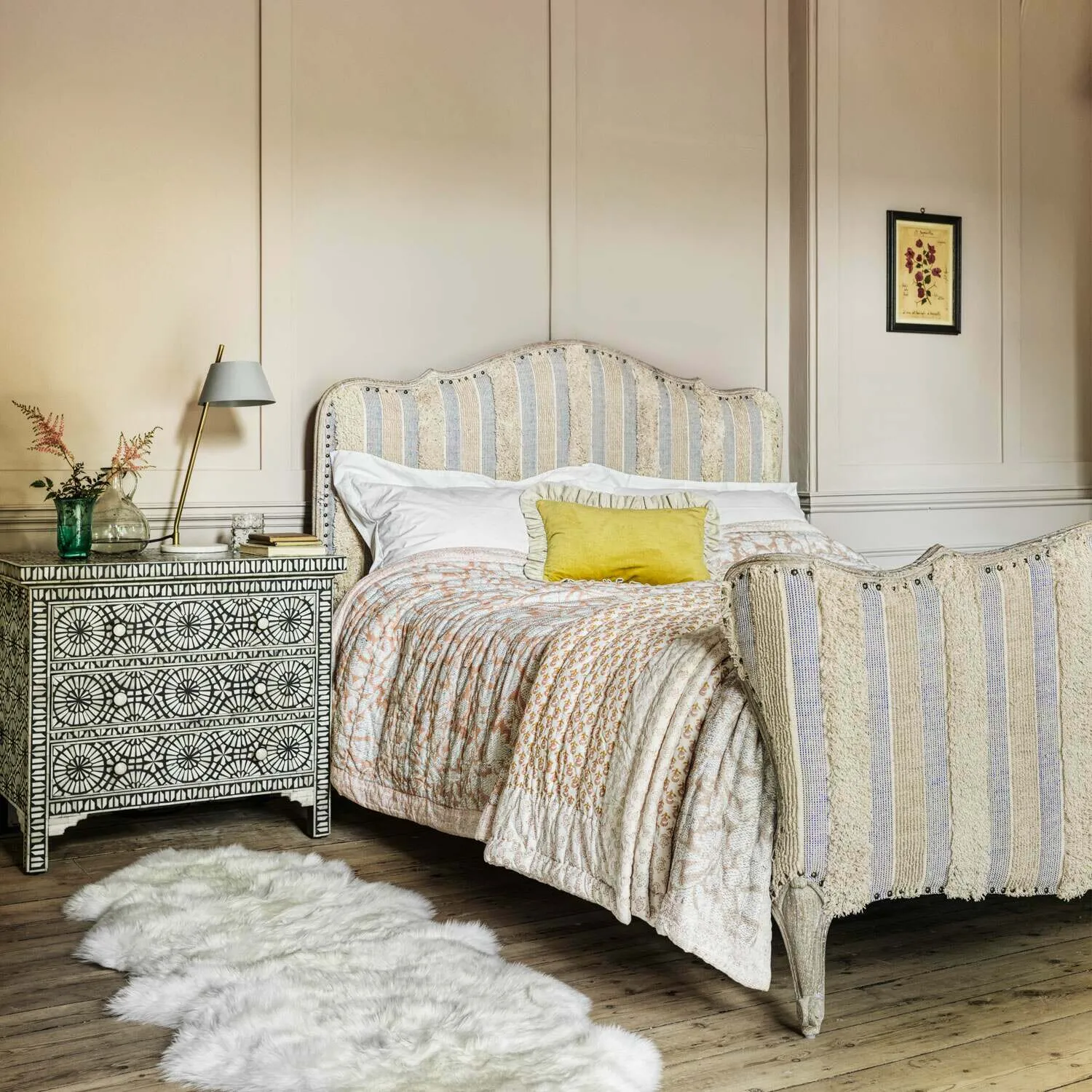 Natural Flower Hand-Printed Quilt - Cotton