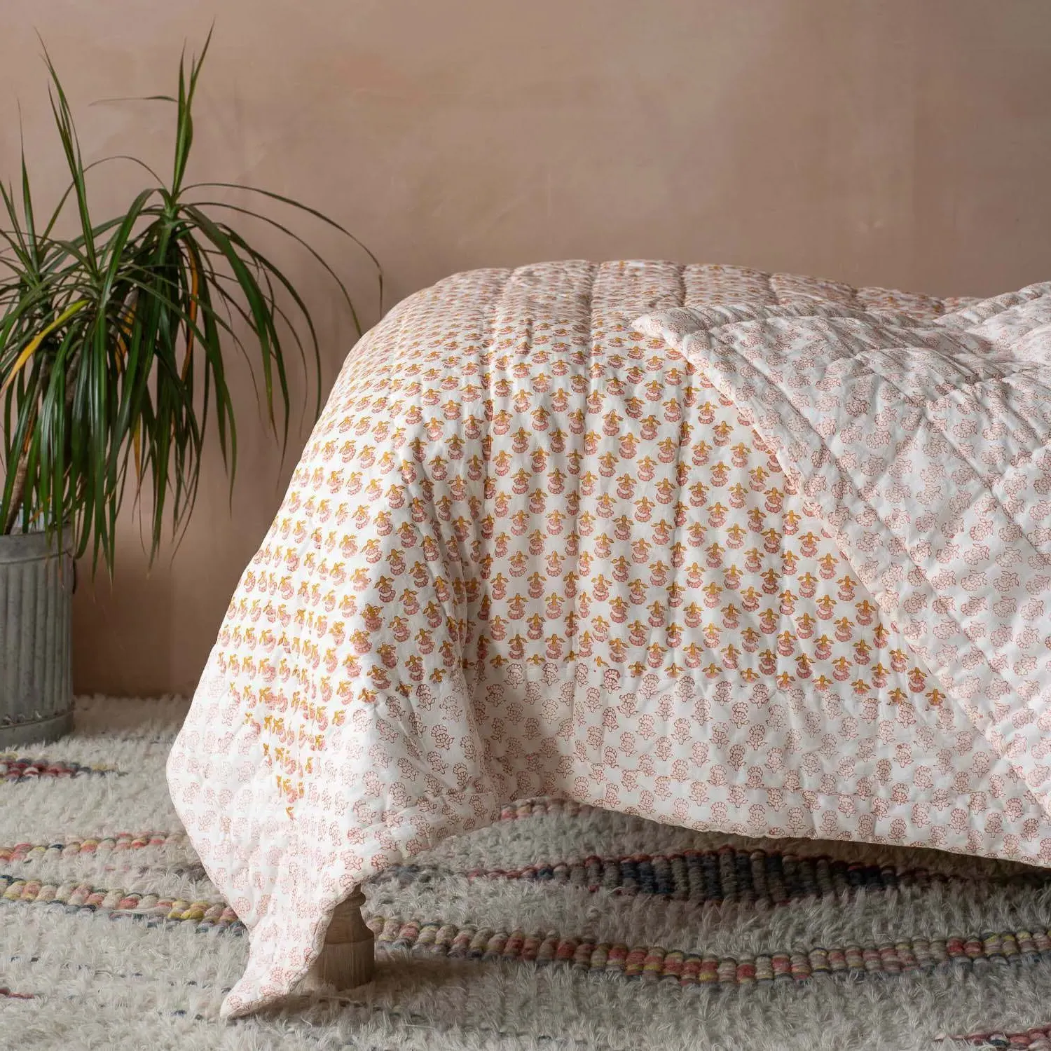 Natural Flower Hand-Printed Quilt - Cotton