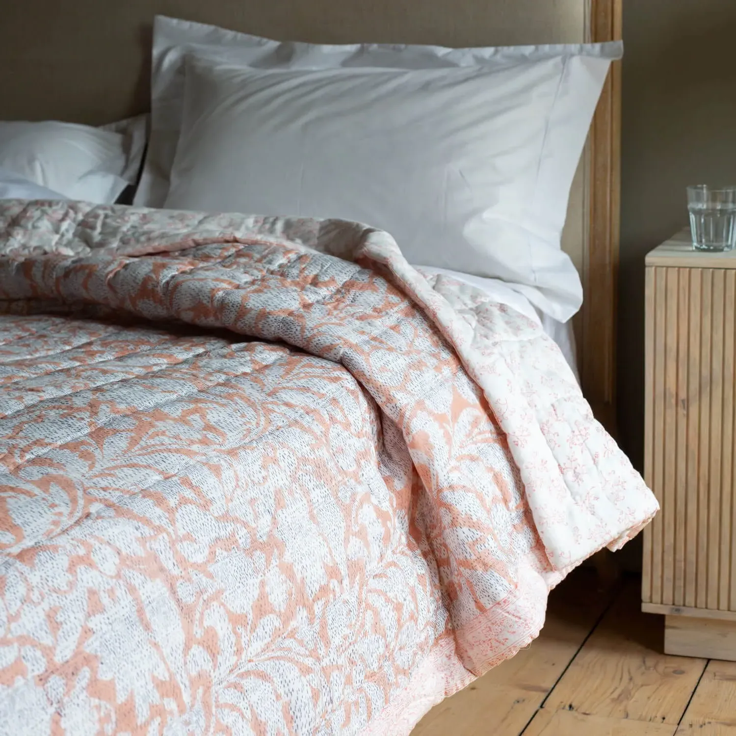 Natural Leaf Hand-Printed Quilt - Cotton