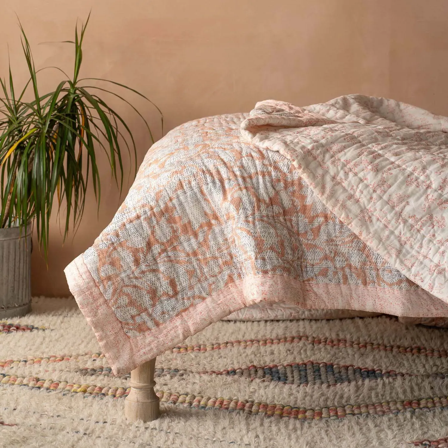 Natural Leaf Hand-Printed Quilt - Cotton
