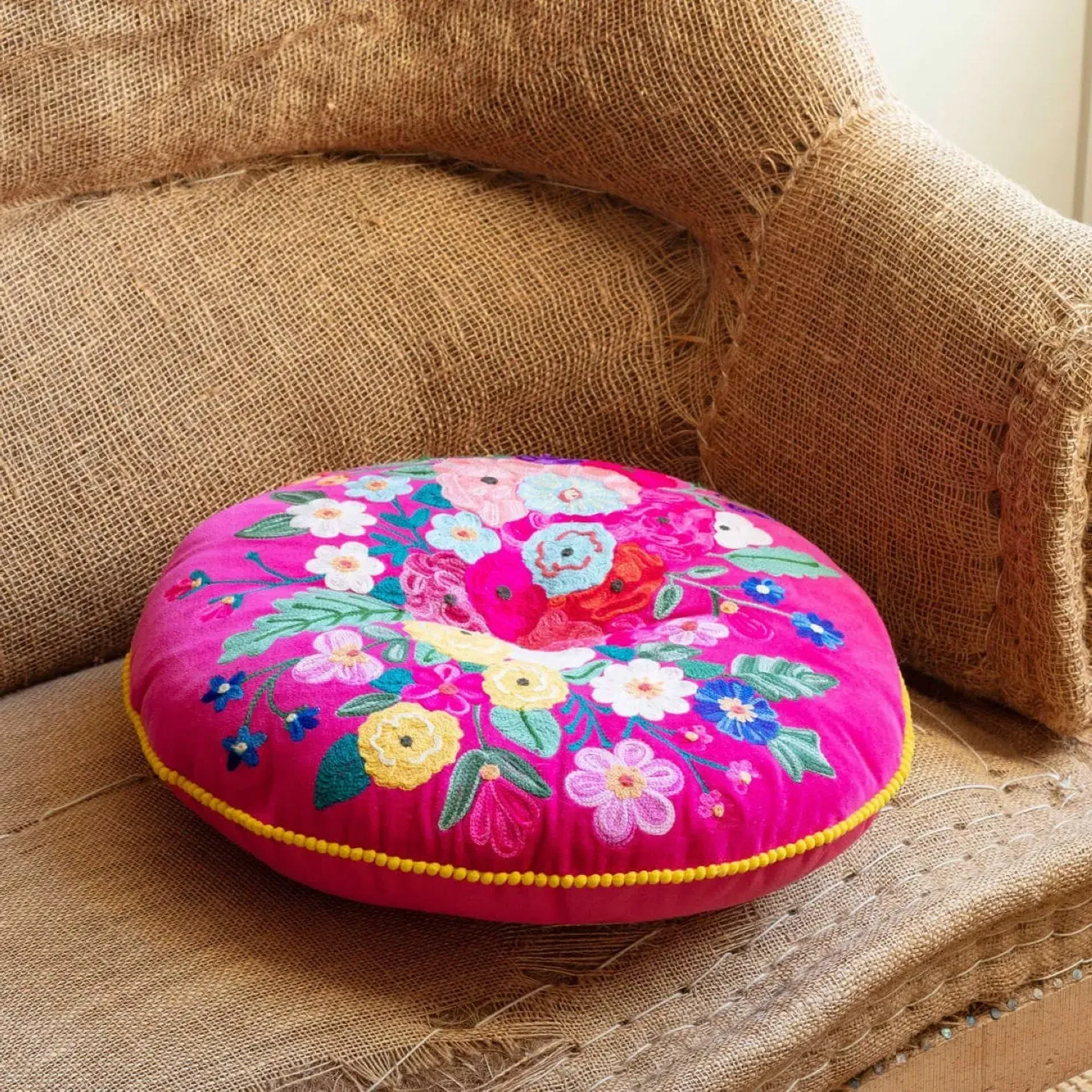 Navy Blue Bouquet Small Round Seat Pad - Cotton