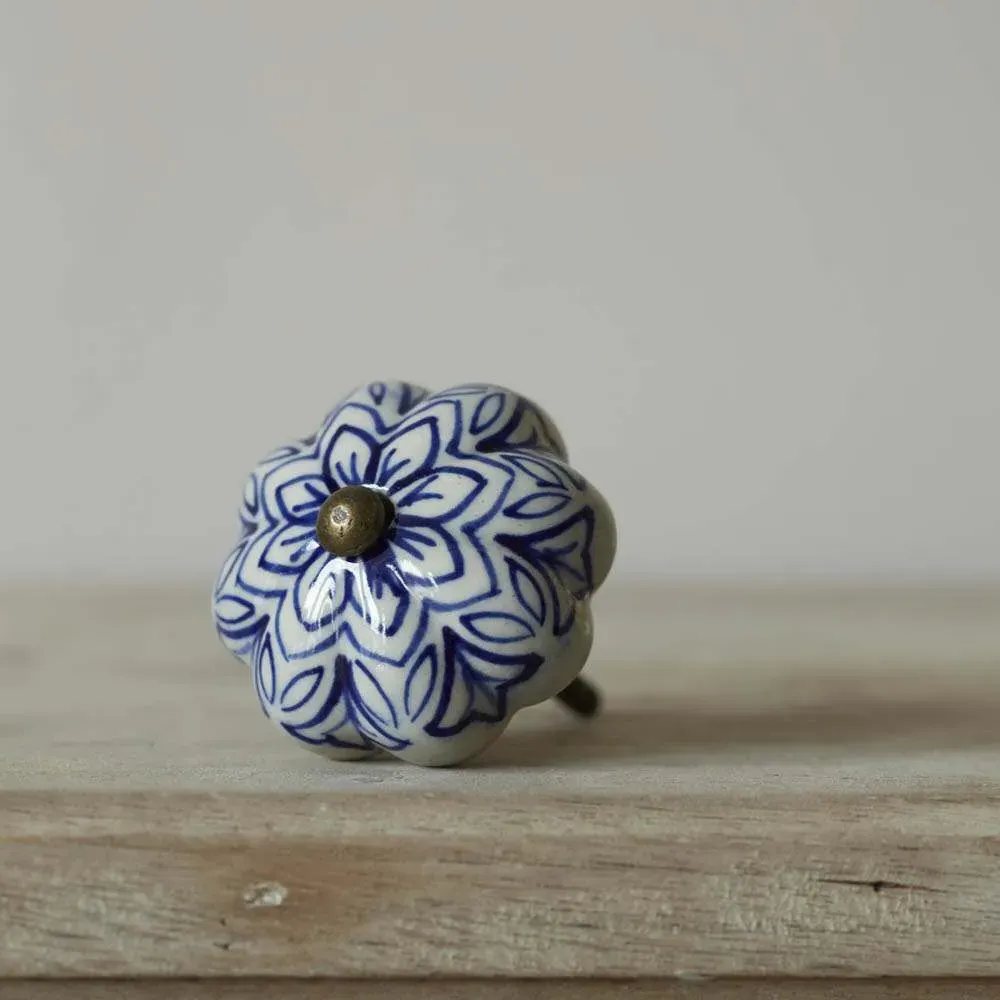 Navy Painted Flower Knob - Ceramic image