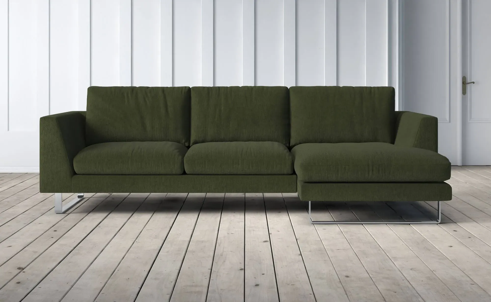 New York 2-Seater Left Chaise Sofa - Blue, Cord