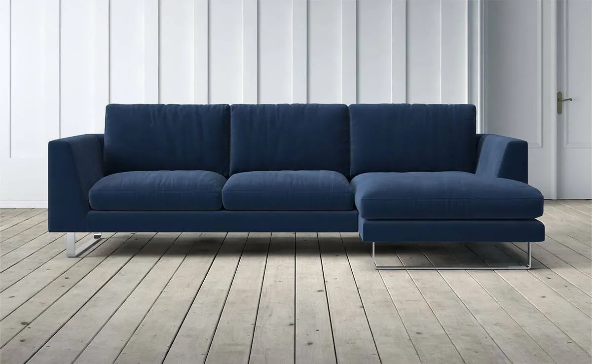 New York 2-Seater Left Chaise Sofa - Blue, Velvet
