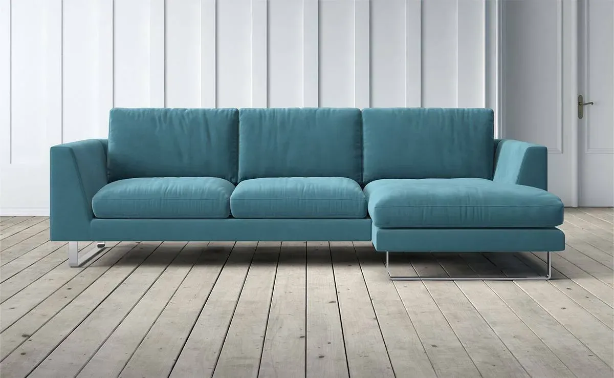 New York 2-Seater Left Chaise Sofa - Cornflower Blue, Velvet