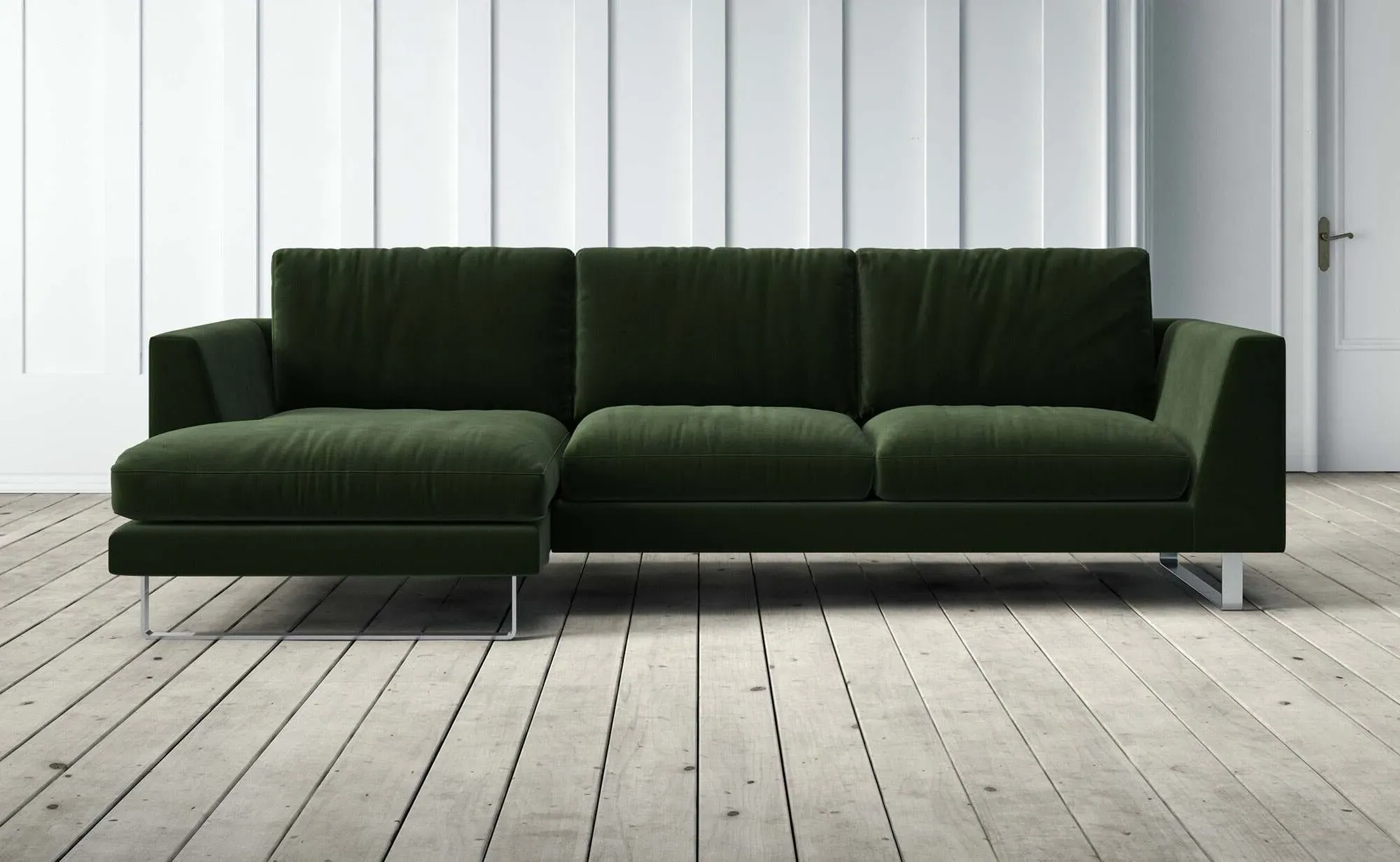 New York 2-Seater Right Chaise Sofa - Deep Green