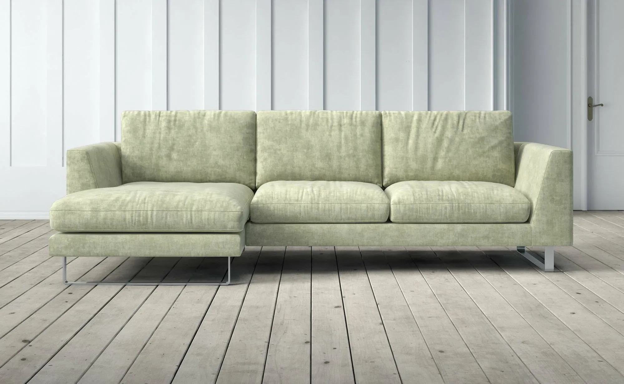 New York 2-Seater Right Chaise Sofa - Fennel, Chenille