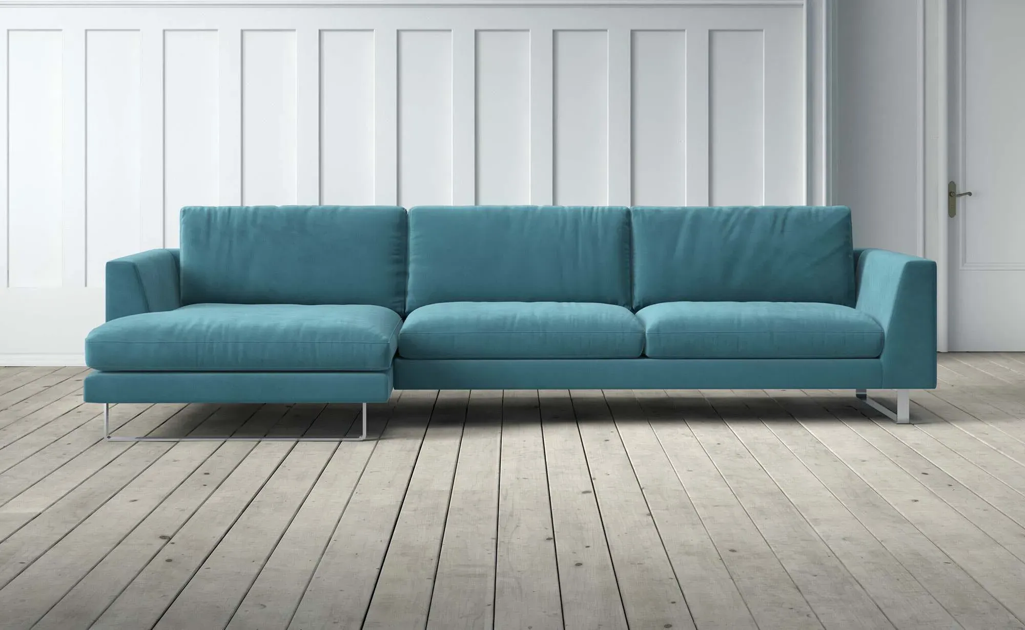 New York 3-Seater Right Chaise Sofa - Cornflower Blue, Velvet