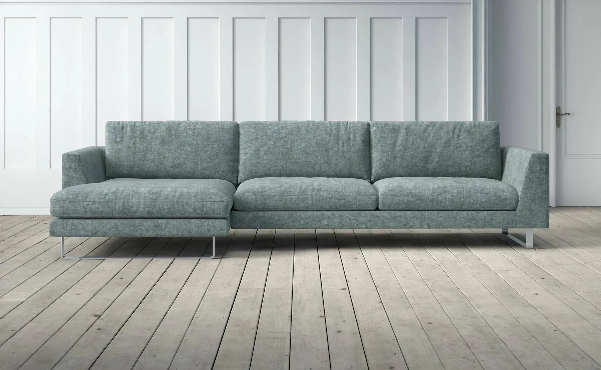 New York 3-Seater Right Chaise Sofa - Eucalyptus, Chenille