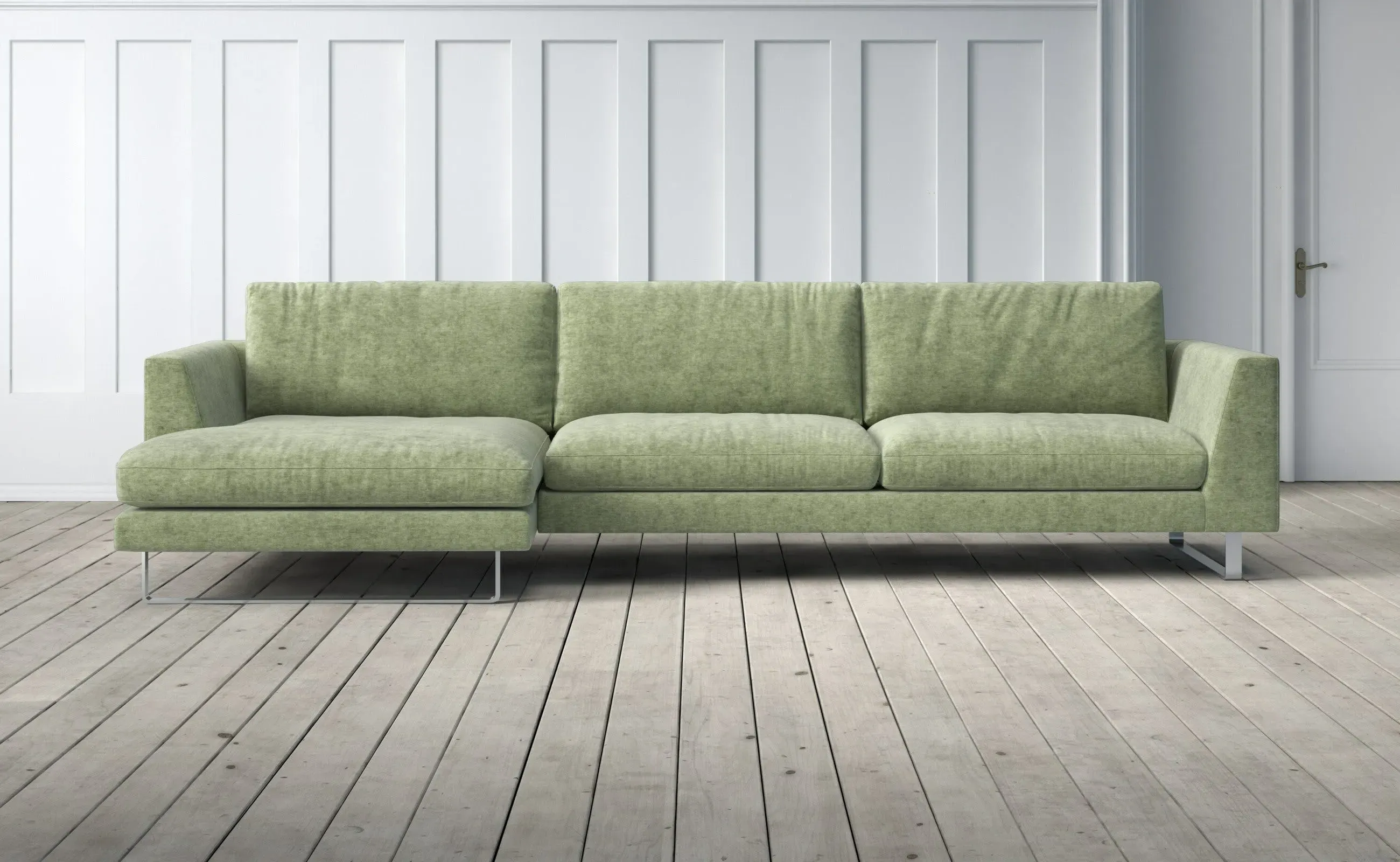 New York 3-Seater Right Chaise Sofa - Green