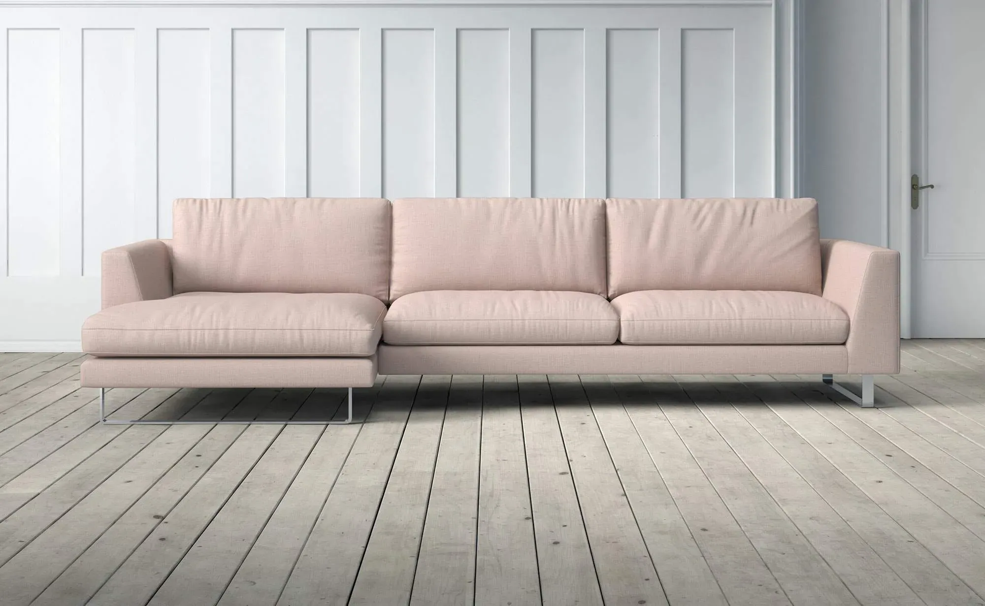 New York 3-Seater Right Chaise Sofa - Powder Pink