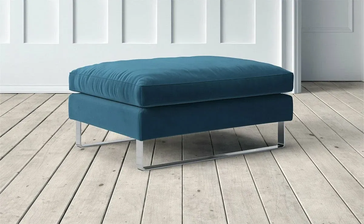 New York Footstool - Cornflower Blue, Velvet