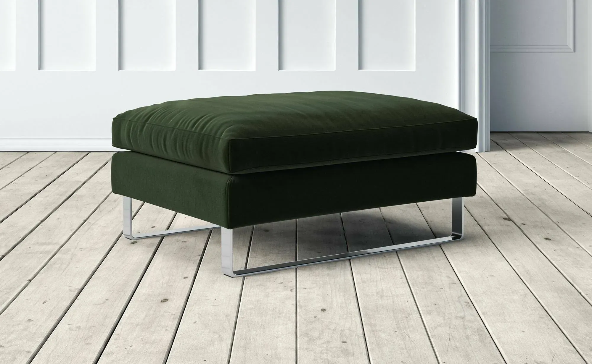 New York Footstool - Deep Green, Velvet