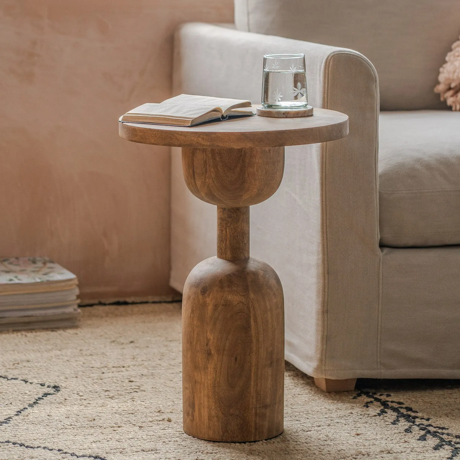 Noah Round Side Table - Honey, Mango Wood image