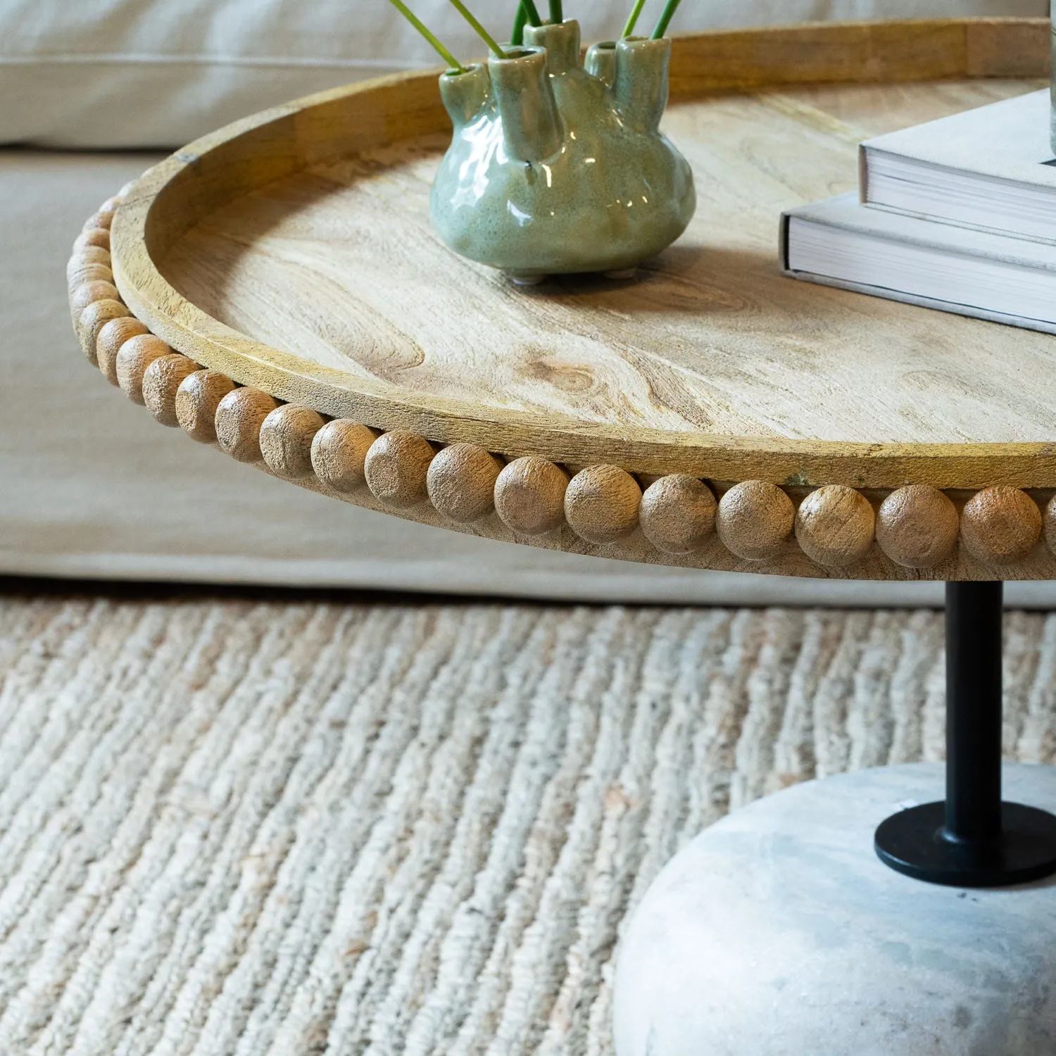 Noland Round Coffee Table - Mango Wood, Marble