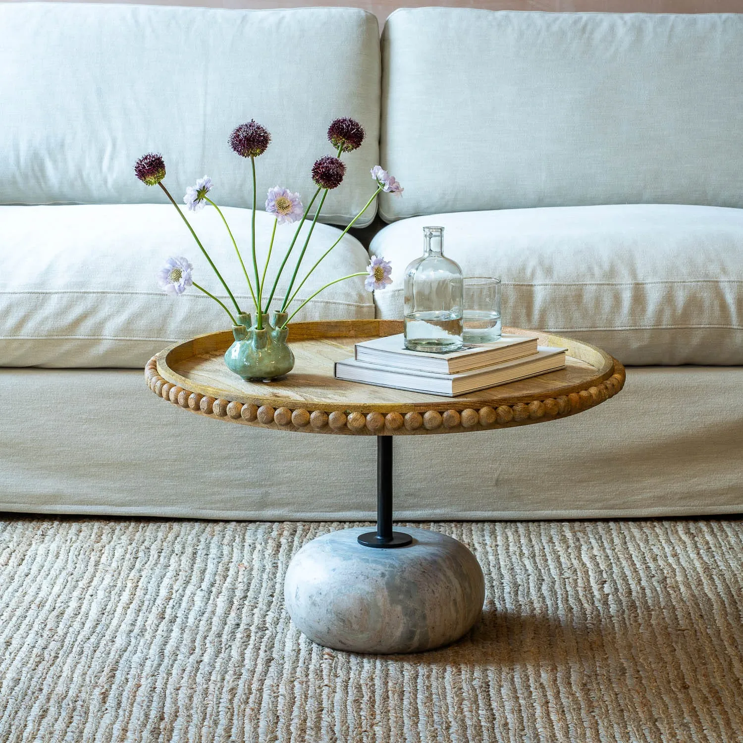 Noland Round Coffee Table - Mango Wood, Marble