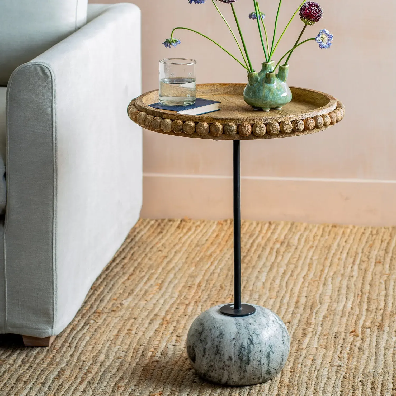 Noland Round Side Table - Mango Wood, Marble image