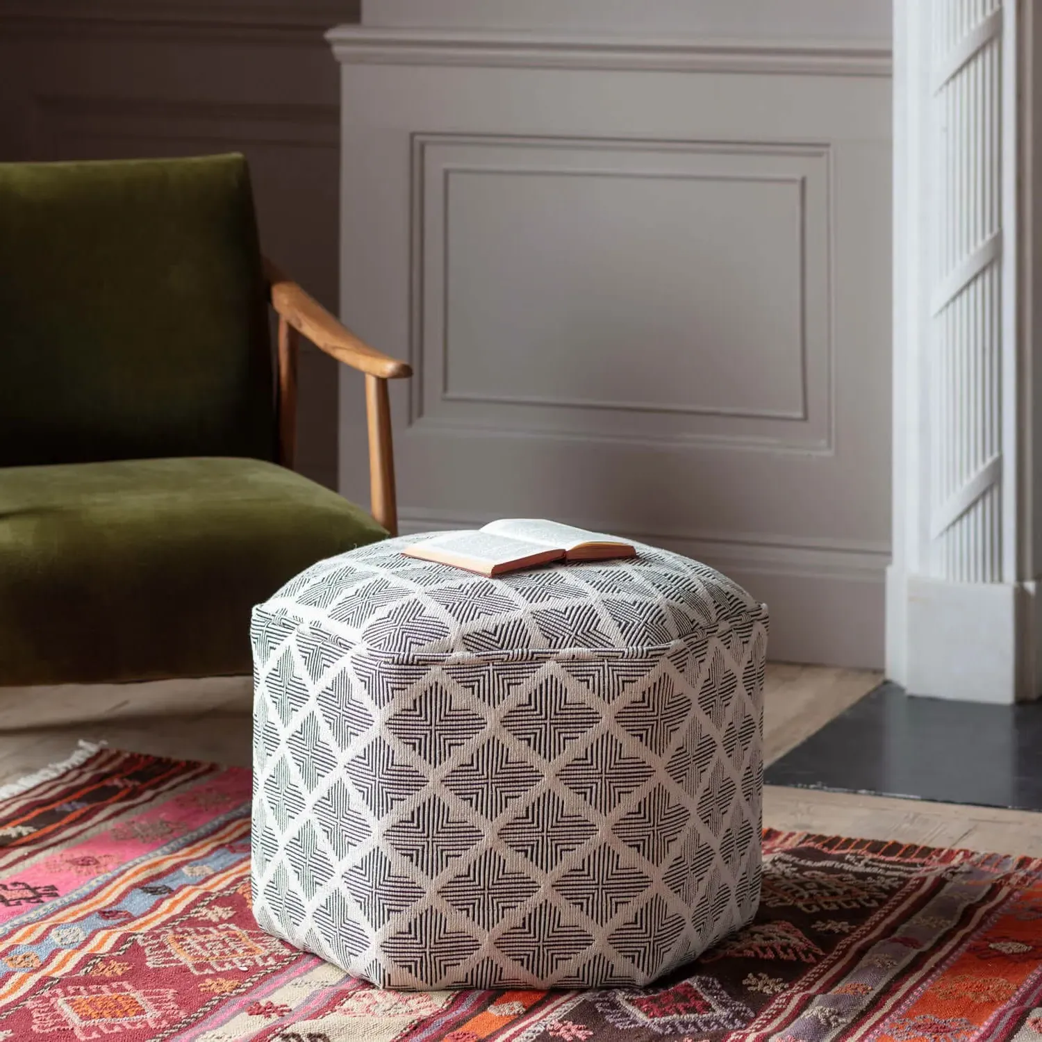 Nora Jacquard Footstool - Ecru image