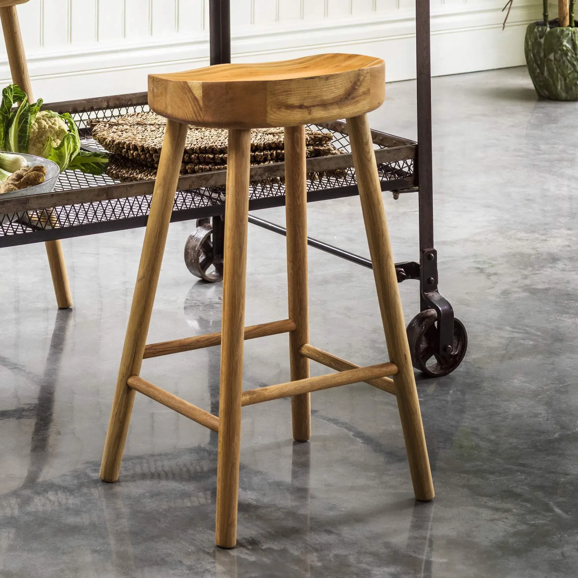 Oak Farmhouse Kitchen Stool - Oak