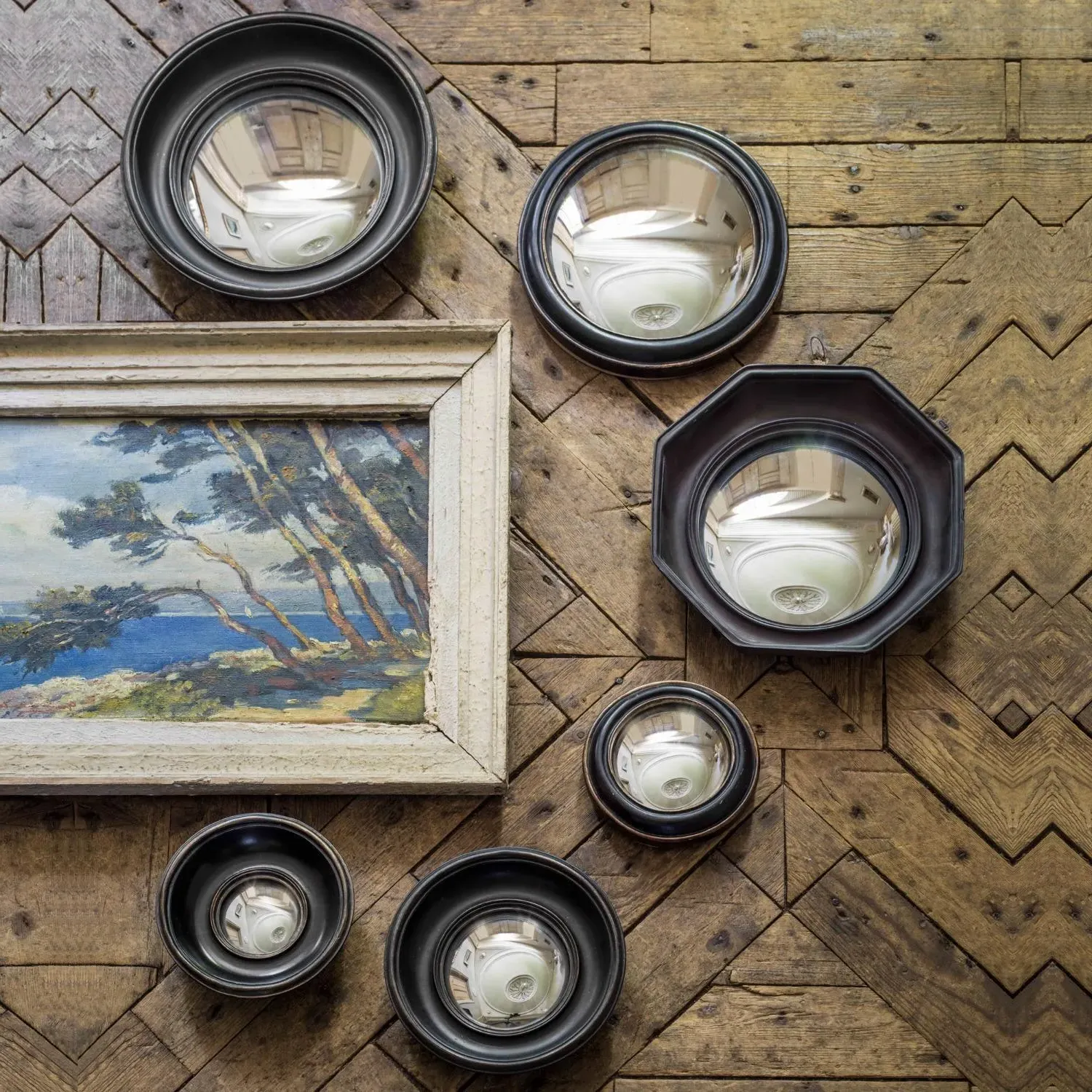 Octagon Convex Mirror - Black, Resin