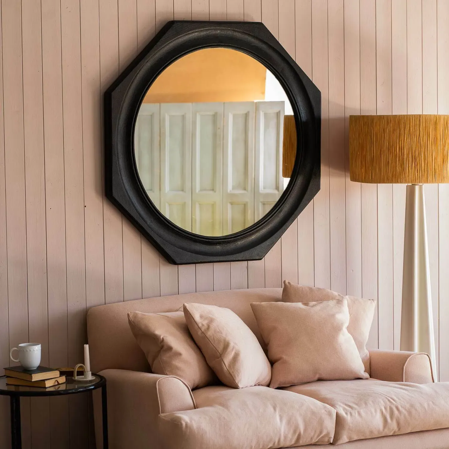 Octavia Large Octagonal Wall Mirror - Black, Mango Wood