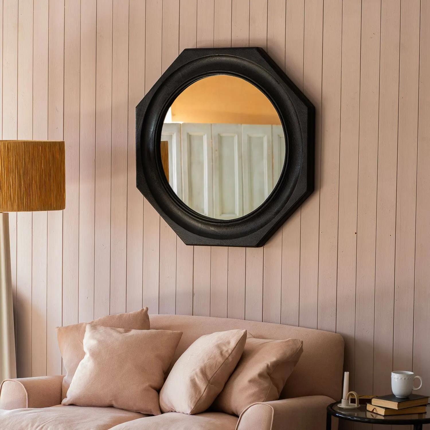 Octavia Small Octagonal Wall Mirror - Black, Mango Wood image