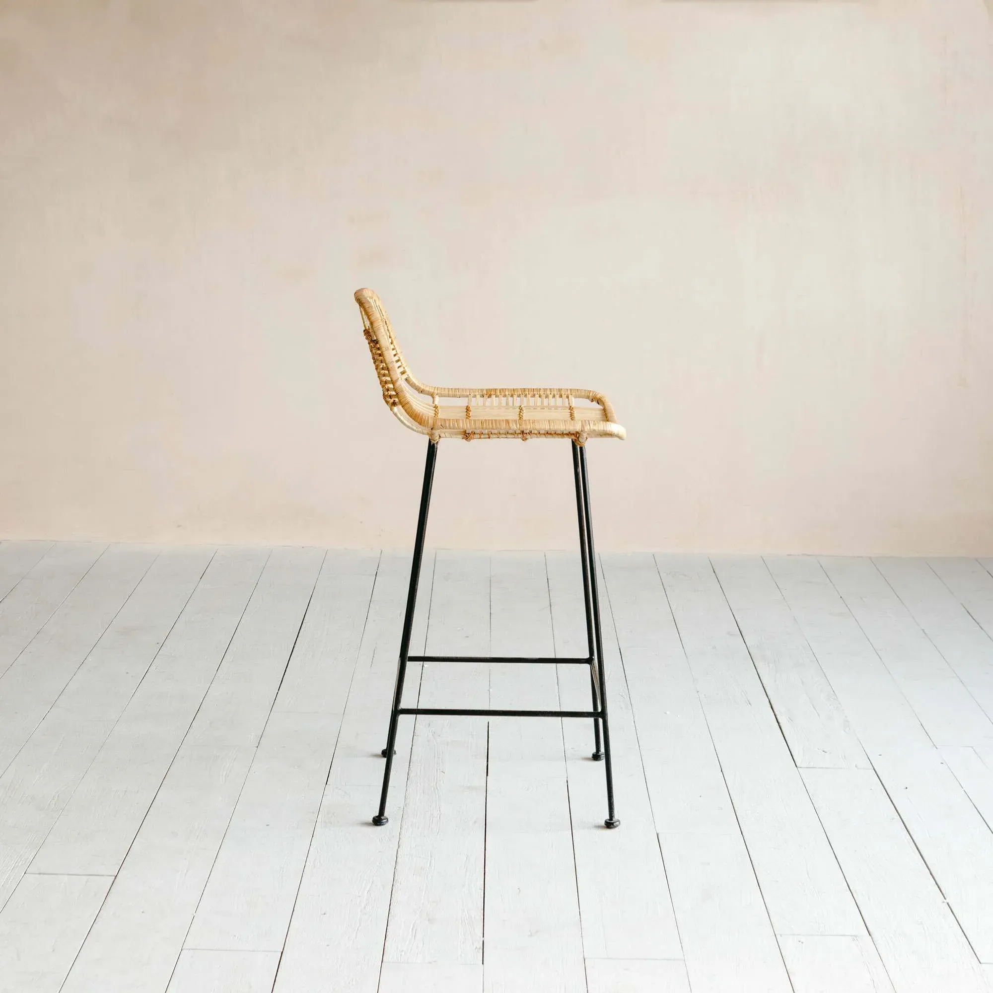 Ola Graphic Weave Rattan Kitchen Stool - Natural