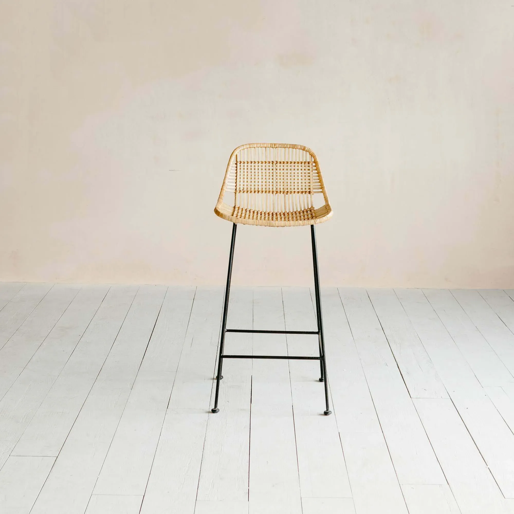 Ola Graphic Weave Rattan Kitchen Stool - Natural