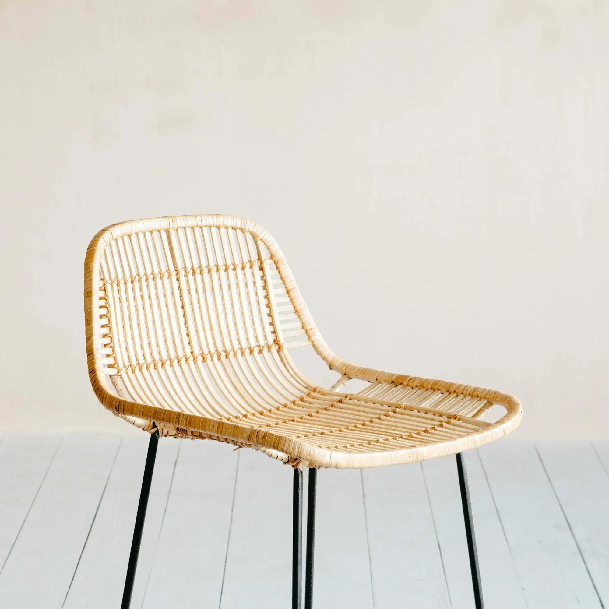Ola Graphic Weave Rattan Kitchen Stool - Natural